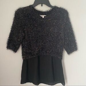 Candie’s Women’s 3/4 Sleeve Knit Black Sparkly Sweater